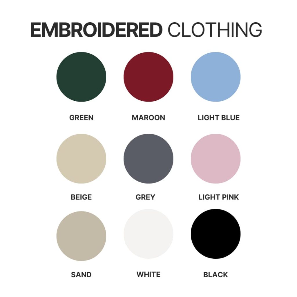 Embroidered clothing color chart 1 - Chihuahua Shop