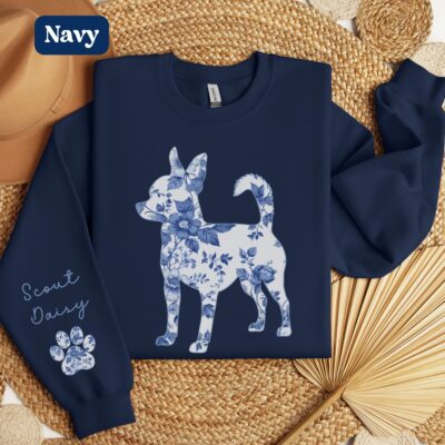 Chihuahua Mom Blue Floral Custom Sweatshirt