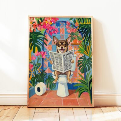 Chihuahua Toilet Matisse Style Brown Wall Art