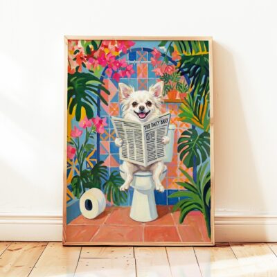 Chihuahua White Long Haired Toilet Wall Art