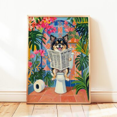 Chihuahua Tricolour Long Haired Toilet Wall Art
