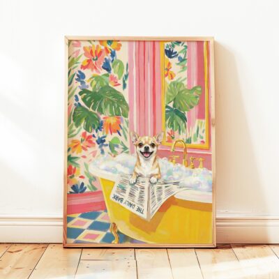 Chihuahua Bathroom Colourful Matisse Style Wall Art